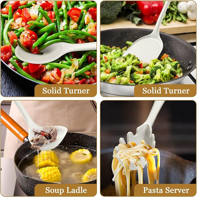 LIANYU 8Pcs Kitchen Cooking Utensils Set, Silicone Utensil Sets, Heat Resistant Kitchen Gadgets Essentials for Nonstick Cookware with Spatula, Spoon, Tuner, Ladle, Dishwasher Safe, White