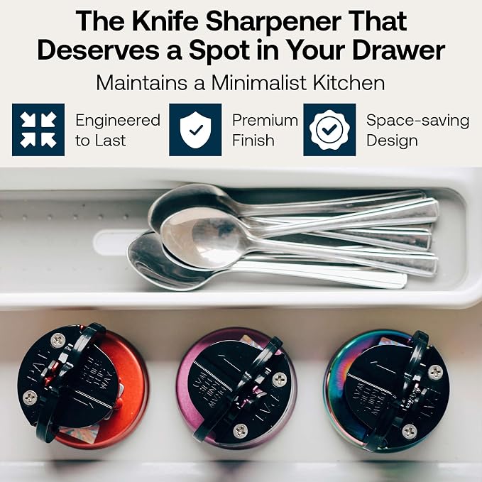 AnySharp – Pro – Hands Free Knife Sharpener - Easy to Use Sharpening Tool with PowerGrip Suction Base and 20-Degree Pre-Set Angle - for All Knives: Chef's, Serrated, and Hardened Steel - Purple (UV)