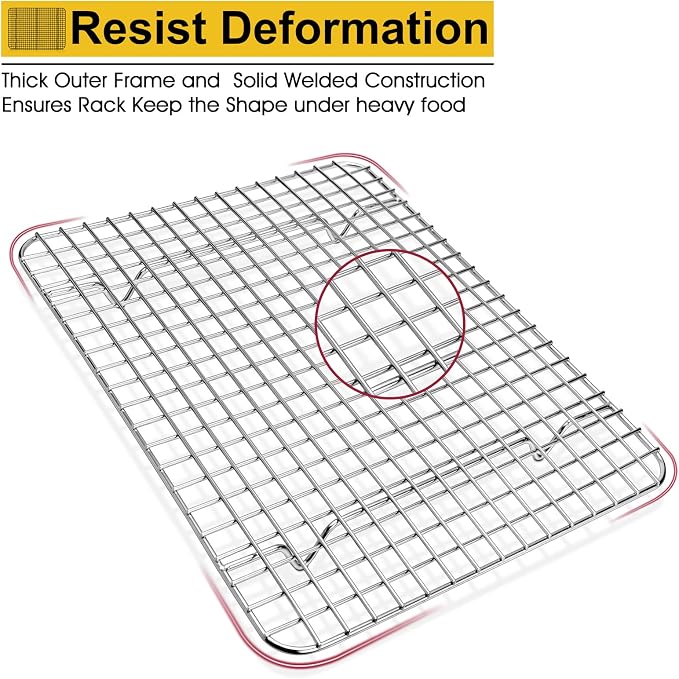 P&P CHEF 11.75 Inch Stainless Steel Cooling Baking Rack Set of 2 | Grid Cooking Racks for Griddle Roasting Grilling Warming, Good for Friends or Family, Oven & Dishwasher Safe, Heavy Duty