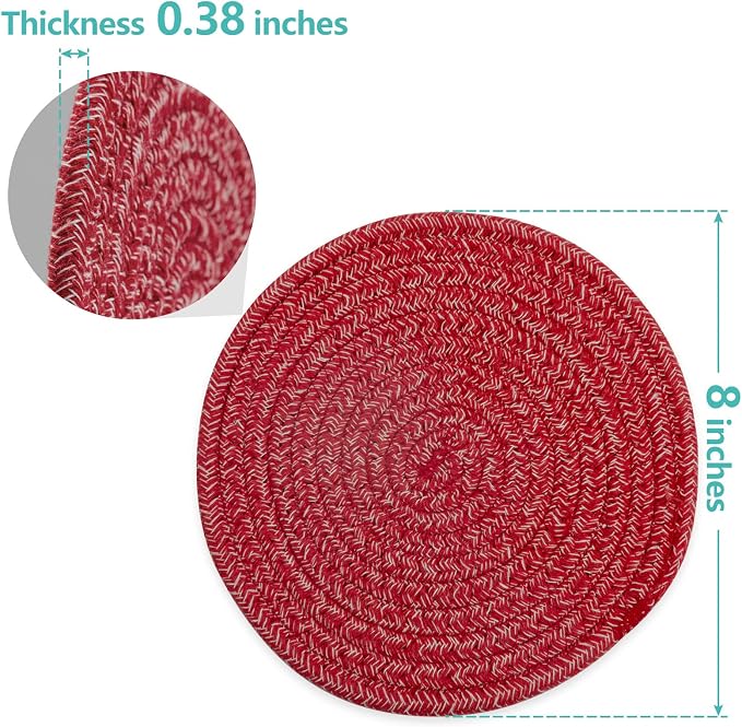 Trivets for Hot Dishes, Pots and Pans, 8 Inches Hot Pads 5 Pcs, Pot Holders for Kitchen, Heat Resistant Mat Protect Counter, Coasters Set Home Essentials Farmhouse Decor (Red)