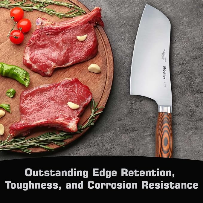 Mueller Cleaver Knife 7 Inch, Ultra Sharp German High Carbon Steel Vegetable Meat Cleaver, Multifunction Chopper Butcher Knife for Home Kitchen and Restaurant