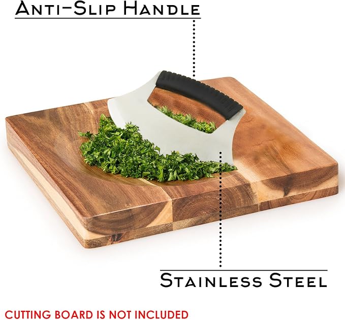 KAYCROWN Mezzaluna Knife Pizza Cutter Salad Chopper - Stainless Steel Sharp Rocker Ulu Knife with Protective Cover for Cutter Pizza, Meat, Vegetables, Herbs, Salad