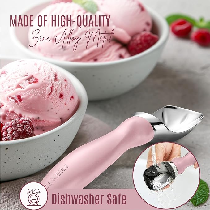 Nextop Ice Cream Scoop with Comfortable Handle - Ergonomic Spoon, Durable Perfect Metal Round Round Scoops Ideal for Ice Cream, Sorbet, Gelato Perfect for Home Use, Kitchen Essential. (Pink)