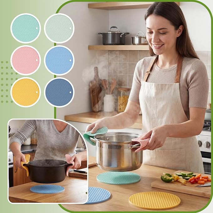 Boao 6 Pack Silicone Trivets Mat, Hot Pad Mat, Pot Holder, Silicone Hot Pad for Kitchen Counter (Morandi Color)