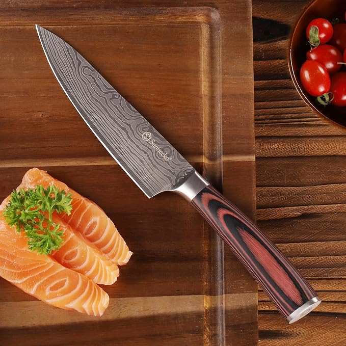 Sunnecko 5.5 Inch Small Chef Knife - Ultra Sharp 12-15 Degree Edge Kitchen Knife for Meat Vegetable Cutting Japanese Style with Sheath, High Carbon Stainless Steel Blade, Cooking Father Day Gift