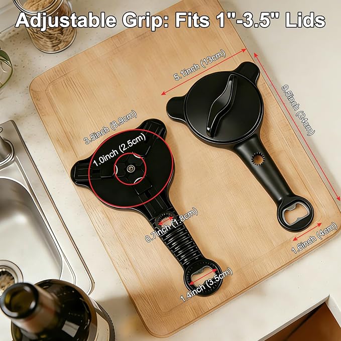 jar openers for seniors,4-in-1 Can Opener for Weak hands,Fits Kitchen Jars with Two Non-Slip Grip, Bottles & Can with Non Slip Rubber Jar opener Gripper Pad