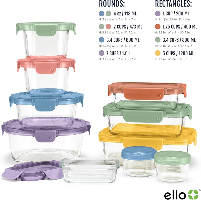 Ello Color Lock 20pc Glass Food Storage Containers with Lids, Desert Festival