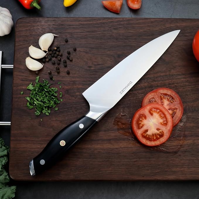 DiiHAUZZ Chef Knife, 8 Inch Ultra Sharp Kitchen Knife, Professional High Carbon Steel Chefs Knife with Full-Tang Ergonomic Handle for Meat Cutting, Vegetable Slicing and Chopping, Gift Box