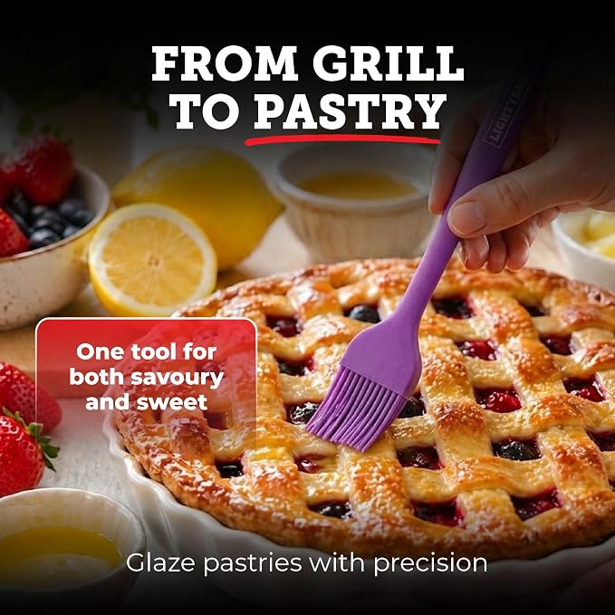 Lightyear Silicone Basting Pastry Brush Set (2 Pcs) ❘ 450°F Heat Resistant Oil Brush for Your Kitchen - Ideal For BBQ’s, Baking & Cooking 100% Food Grade Silicone - BPA Free & Dishwasher Safe (Purple)