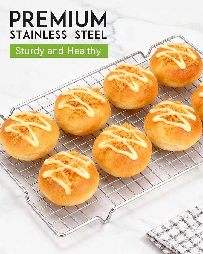 HULISEN 304 Stainless Steel Cooling Rack with Handles, 4-Pack, 16 x 10 Inch | Baking Rack for Half Sheet Pan, Dishwasher Safe, Oven Safe 500°F, Easy Transfer Design, For Baking, Roasting, Cooling Food