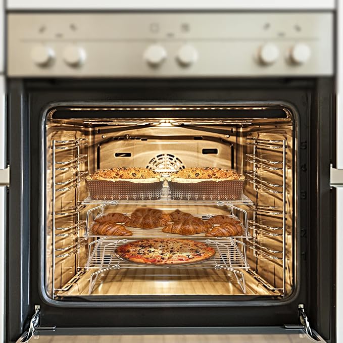 Leonyo 3-Tier 15x10IN Stackable Cooling Racks for Cooking Baking | Stainless Steel Wire Cooking Racks, Collapsible Cookies Cooling Racks for Pizza with Raised Legs, Dishwasher Safe