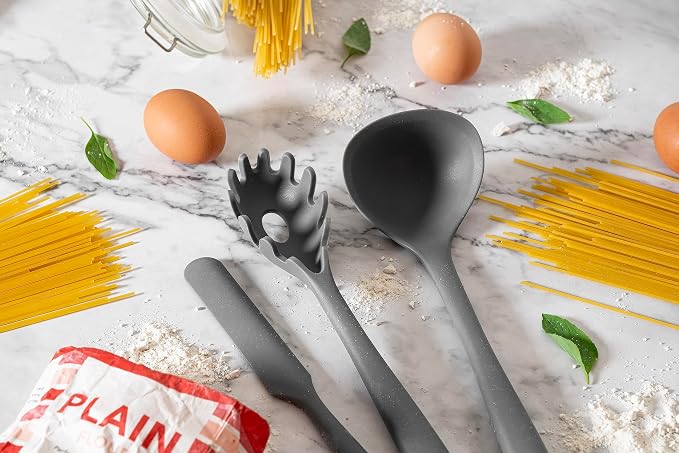 Tala Silicone serving spoon in grey, temperature resistant up to 240 degrees, ideal for serving all sauce and soup tasks, ideal for use with
