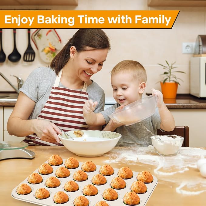 2-Pack 24-Cup Mini Muffin Pan, Ceramic Nonstick Cupcake Tin for Bite-Sized Treats
