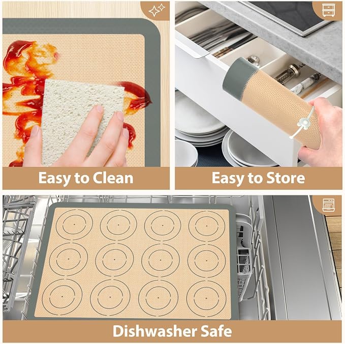 Silicone Baking Mat Set of 6, Oven Baking Sheets | Non Stick, Food-grade, Heat-Resistant, Reusable Baking Supplies for Macaron, Cookie, Pizza, Bread and Pastry