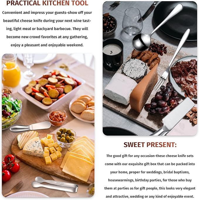 Patelai Charcuterie Board Accessories Cheese Spreader Knife Set Charcuterie Utensils Butter Knife Stainless Steel Mini Serving Tongs Spoons Appetizer Forks for Pastry(Silver,20 Pieces)