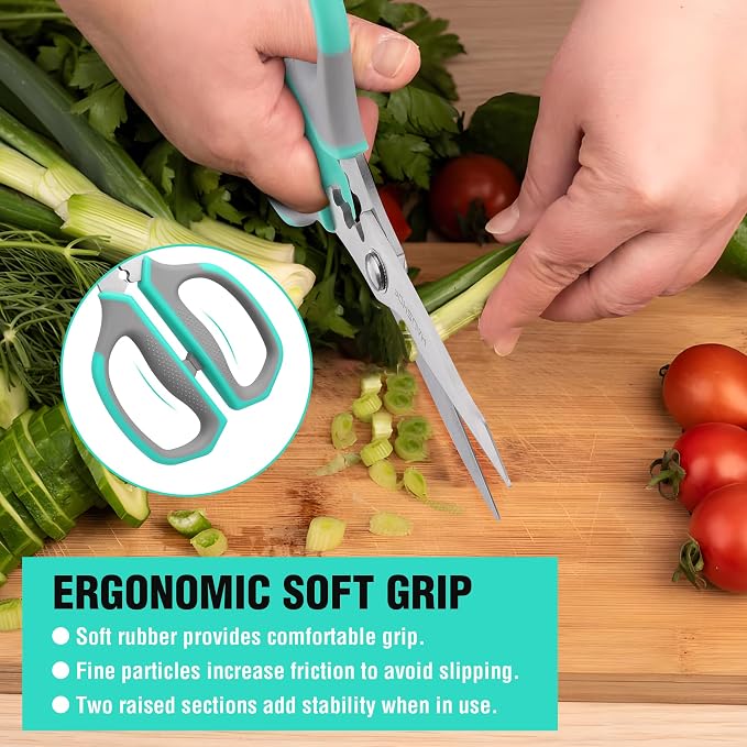 HAUSHOF Kitchen Scissors for Food, Heavy Duty Kitchen Shears, Sharp Stainless Steel Shears with Soft Grip, U-Groove Design, 8-1/4" Food Scissors for Meat, Vegetables, Fine Bones