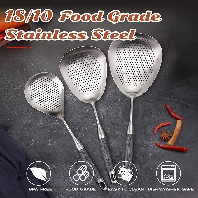 Skimmer Slotted Spoon,304 Stainless Steel Ladle/Strainer for Cooking and Frying, Pasta Strainer/Frying Spoon for Kitchen and Colander