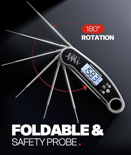 Meat Thermometer Digital – Instant Read Food Thermometer for Grilling, BBQ, Air Fryer, Smoker, Candy Making with Foldable Probe, Kitchen Gadgets, BBQ Essentials, Gift for Dad, Men, Grey