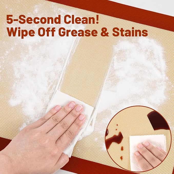 Silicone Baking Mats, 3PACK Reusable Non-stick Baking Mats for Cookies, Easy Clean & Non-Slip Food Grade, 16.5’’ x 11.6’’ Baking Sheets for Cookies, Bread and Pastry, Baking Supplies for Oven