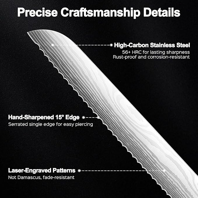 PAUDIN Bread Knife, 10 inch Serrated Knife, German Stainless Steel Bread Knife for Homemade Bread, Razor Sharp Edge for Efficient Slicing Sourdough Bread, Bagels, Cake