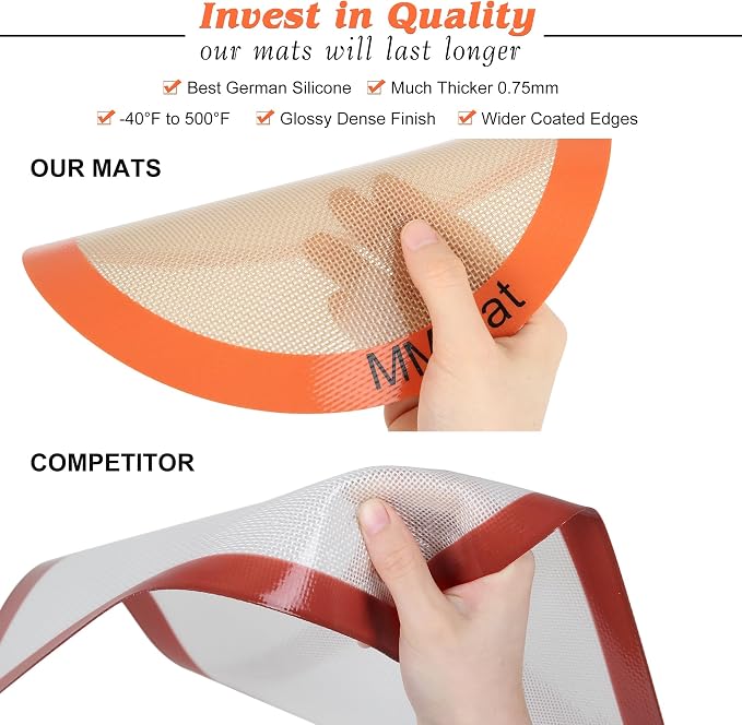 Best German Silicone Baking Mats - 12 inch | Set of 2 Round Non-Stick Reusable Air Fryer Linner, Non Slip, BPA Free, PFOA Free, Non-toxic, Dishwasher Safe