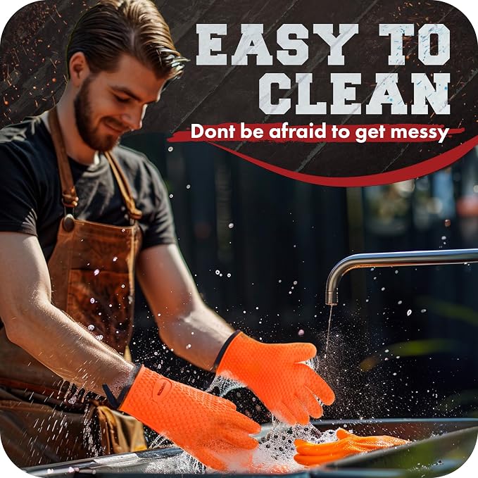 KITCHEN PERFECTION Silicone Smoker Oven Gloves -Extreme Heat Resistant BBQ Gloves -Handle Hot Food Right on Your Smoker Grill Fryer & Pit | Waterproof Oven Mitts |Superior Value Set+3 Bonuses