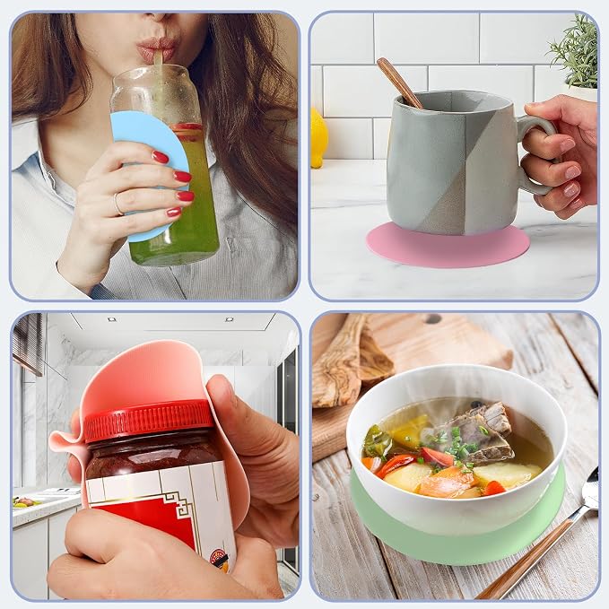 Imeepa 4PCS Rubber Jar Opener Gripper Pads for Seniors (4 Colors) | Non-Slip Rubber Grips Open Tight Jars Easily. Ideal for Arthritis, Weak Hands. 4-Piece Set, Versatile For Bottles & Cans