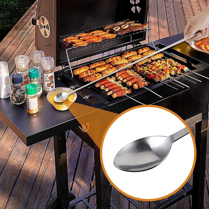 Stainless Steel Extendable Stirring Spoon - 24.4in Long Telescopic Handle for Barbecue & Tableware Supplies