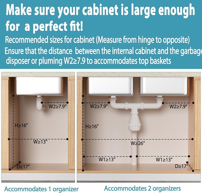 Liuoud Under Sink Organizer 2 Pack, 2 Tier Slide Out Large Capacity Height Adjustable Under Sink Organizers and Storage for Kitchen Bathroom Cabinet, Black