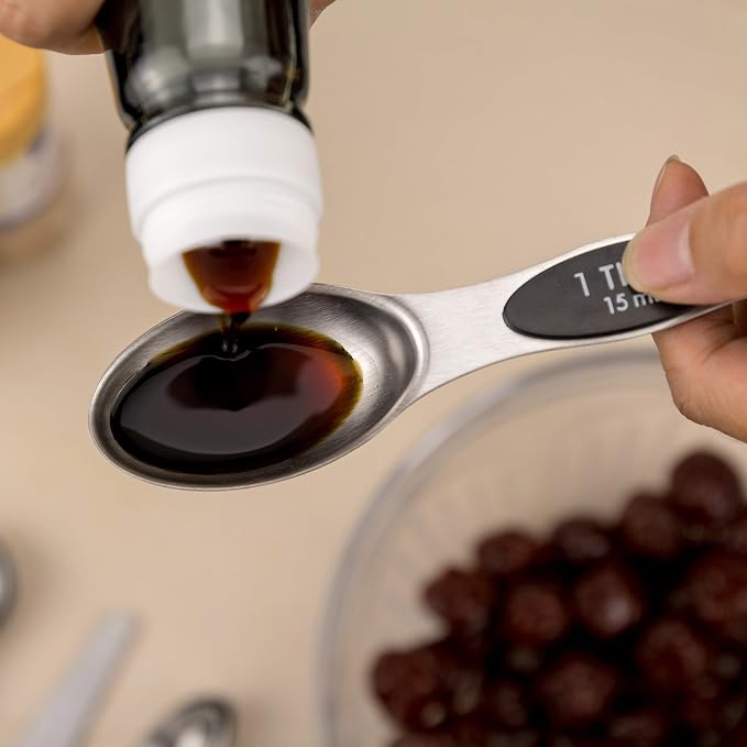 EDELIN Measuring Cups and Magnetic Measuring Spoons Set, Stainless Steel 5 Cups and 7 Spoons (Black)