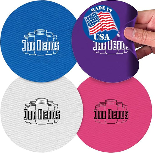 JAR HEADS Rubber Jar Opener Gripper Pad 4 Pack - Thick 5 Inch Grippers for Opening Jars Made in the USA - Jar Opener for Weak Hands & Seniors with Arthritis