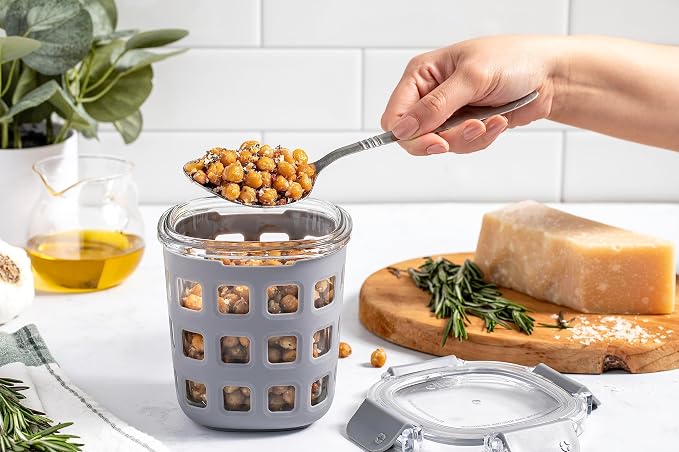 Ello DuraGlass Rounds Glass Food Storage Containers - Meal Prep Bowls with Silicone Sleeve and Airtight Lids, 3 Cup, Gray | 3 cup glass meal prep container with silicone sleeve, leakproof BPA-free lid, microwave, freezer and dishwasher safe