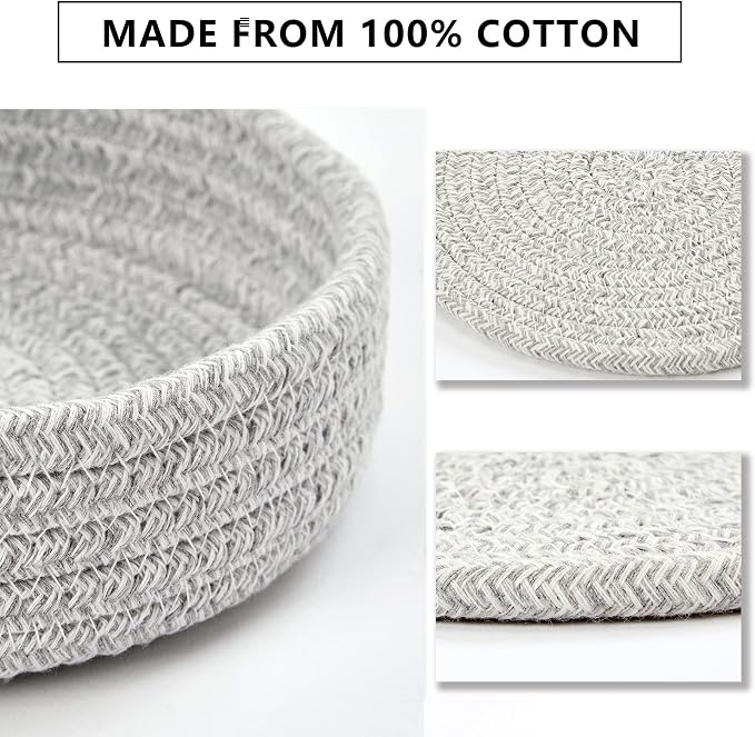 Coga Trivets for Hot Dishes, 5 Pack 7 Inch Cotton Hot Pads for Kitchen with Storage Basket, Round Pot Holders for Kitchen, Heat Resistant Mats for Countertop, Pots and Pans, Farmhouse Decor, Grey