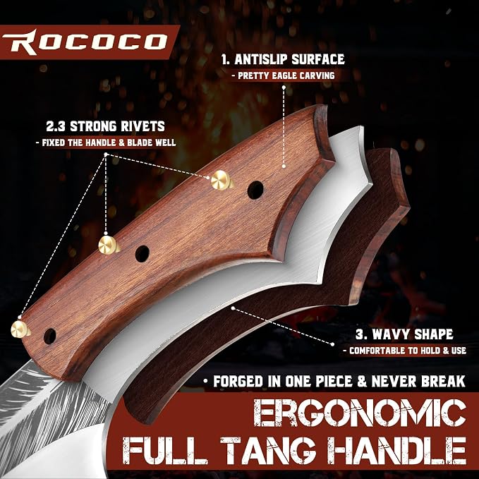 ROCOCO Feather Viking Boning Knife - Butcher Meat Cleaver Birthday Father Mother Christmas Gift Men 8.6"