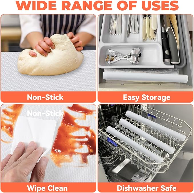 16IN x 6FT Silicone Baking Mat Roll - Large Food Grade Silicone Sheet Heat Resistant for Oven Freeze Dryer Liner, Non-stick Pastry Mat, Non-slip Kitchen Countertop Protector