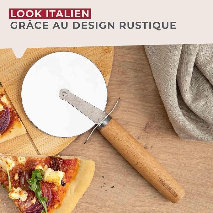 Fackelmann XXL Pizza Cutter for Pizza and Tarte Flambée, Pizza Wheel with Sharp Stainless Steel Blade, Pizza Roller with Ergonomic Beech Wood Handle, Approx. 23 cm