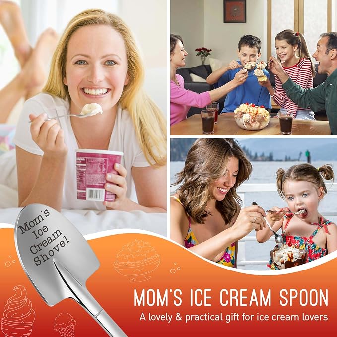 Funny Moms Ice Cream Shovel Spoon Gift for Mom Birthday Mothers Day - Mom Gift from Daughter Son, Moms Christmas White Elephant Gifts for Mama Mommy Mother in Law Bonus Stepmom Present Kitchen Gadgets
