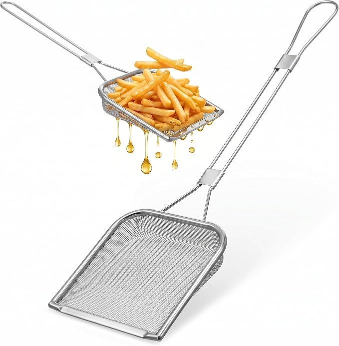 Stainless Steel Skimmer Spoon 16.92In Fine Mesh Oil Skimmer Ladle for Cooking Frying Hot Pot Fat Strainer Kitchen Utensil with Hanging Hole