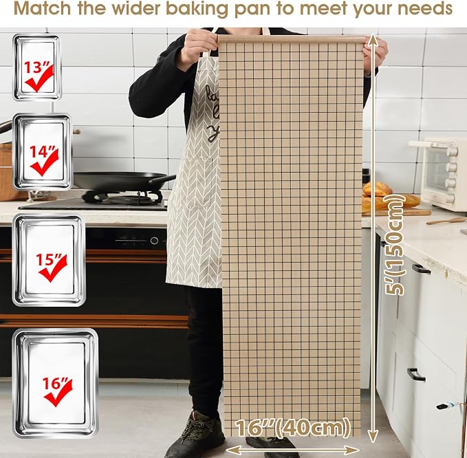Silicone Baking Mat Roll 16IN*5FT Free Cutting, Non-Slip Pastry Mat, Non-Stick Reusable Air Fryer Liner, Oven Liners, Counter Mat, Freeze Dryer Mat, Easily Cut to Size Fit All Ovens Pans Tins Dishes