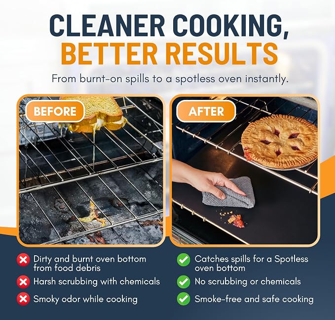 Oven Liners for Bottom of Oven - 3 Pack Large Heavy Duty Mats, 16.25”x23” Non-Stick Reusable Liner for Electric, Gas, Toasters, Grills - BPA & PFOA Free Kitchen Accessory to Keep It Clean (Black)