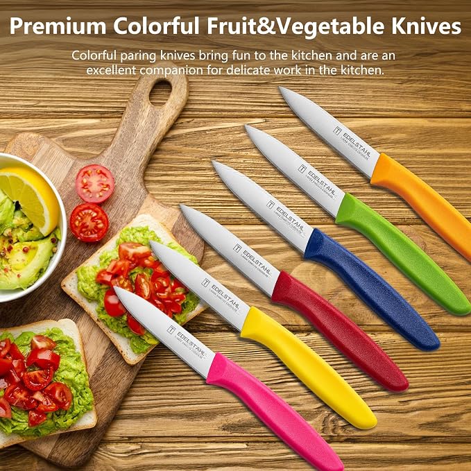 Paring Knife Fruit Knife Set,6 Pieces Stainless Steel Paring Knives Set,Sharp Knife,Straight Edge Small Knife Set for Cutting Fruits and Vegetable,Ergonomic Handle,Colorful