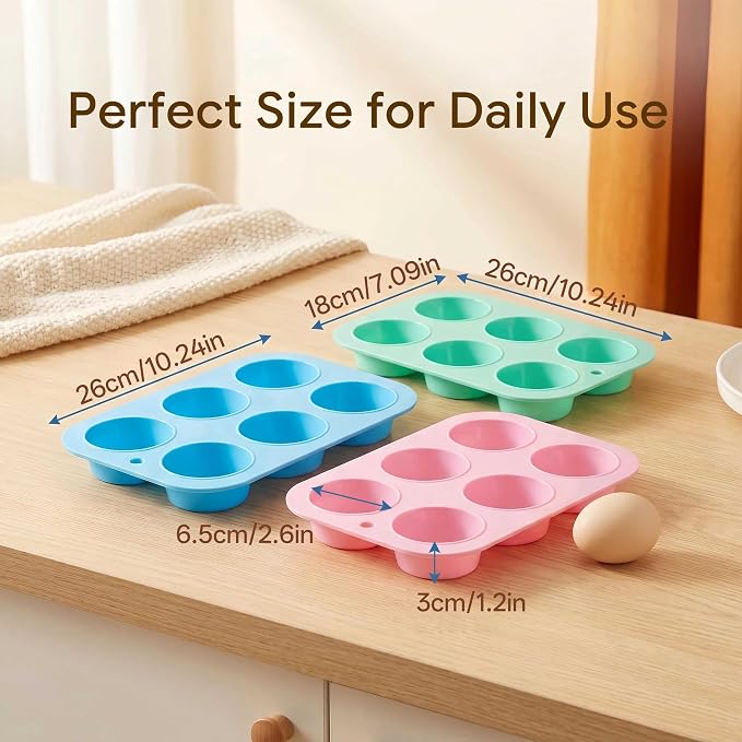 2 Pack Silicone Muffin Pan for Baking, Regular Size Nonstick Cupcake Pan, 6-Cup Silicone Muffin Tin BPA Free Dishwasher Safe, Great for Muffin Cupcake Brownie Egg Tart