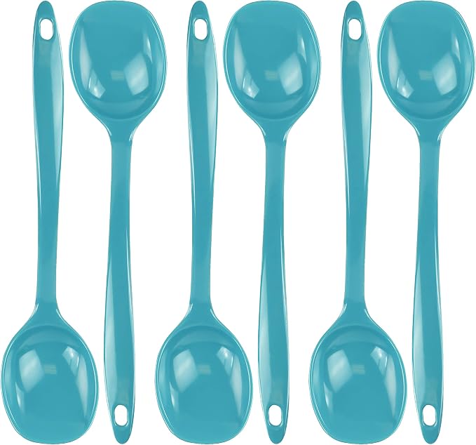 Reston Lloyd Cooking Spoon for Serving, Basting, Mixing, Heat Resistant, BPA Free Melamine 11 inch Utensil with Ergonomic Handle, Set of 6, Aqua-Blue