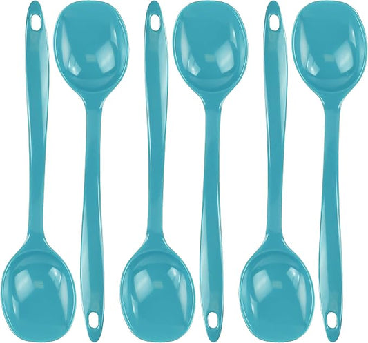 Reston Lloyd Cooking Spoon for Serving, Basting, Mixing, Heat Resistant, BPA Free Melamine 11 inch Utensil with Ergonomic Handle, Set of 6, Aqua-Blue