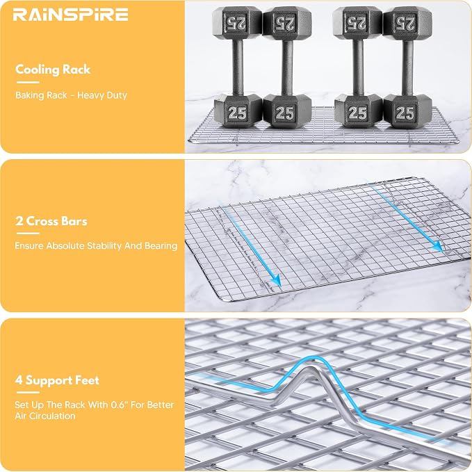 Rainspire Cooling Rack Stainless Steel, Heavy Duty Cooling Racks for Cooking and Baking, Oven Safe Wire Rack for Cooking, Baking Rack for Oven Cooking Fits Jelly Roll Pan, 10" x 15", 1-Pack