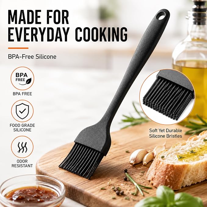 Silicone Basting Pastry Brush for Baking Bbq Spread Oil Butter | 2 Pack Cooking Kitchen Brushes, Heat Resistant BPA free, Dishwasher Safe