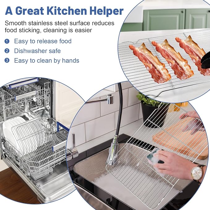 TeamFar Cooling Rack, 16.6” x 11.45” Stainless Steel Wire Baking Rack for Cooking Roasting Grilling, Fit for Oven Pan, Oven & Dishwasher Safe, Non-toxic & Heavy-Duty, 2PCS