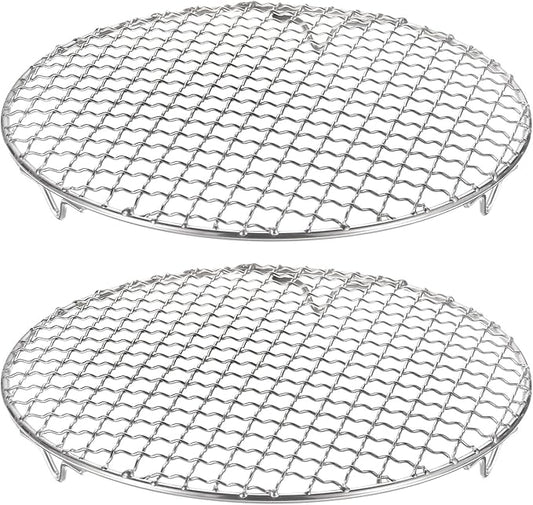 HARFINGTON 2pcs Round Cooking Rack 9.8-inch 201 Stainless Steel Cross Wire Barbecue Grill Net with 20mm Legs for Cooking Baking Steaming BBQ