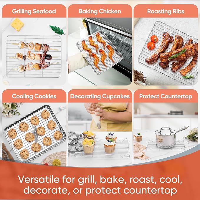 Homikit 4 PCS Cooling Racks for Quarter Sheet Pan, 12"x 9" Oven Baking Rack | Stainless Steel Wire Rack Set for Cooking Roasting Grilling, Heavy Duty Metal Wire Oven Rack for Bacon Bread Pizza Cookies