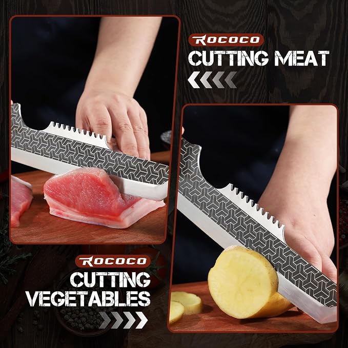 ROCOCO Butcher Meat Cleaver Knife - Boning Knife with Sheath for Kitchen Camping BBQ Birthday Thanksgiving 8.8"